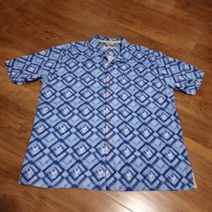 Tommy Bahama XL/TG Blue Geometric Short-Sleeve Button-Up Shirt 100% Silk